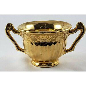 Vintage Stouffer Fine China Open Sugar Bowl Gold Plated Floral Flower Edge